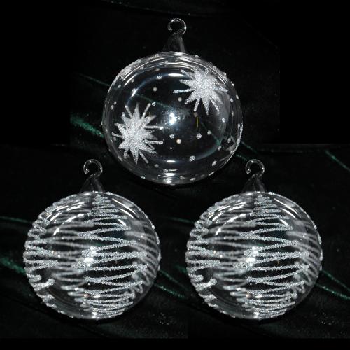Kristall 8cm Glaskugelsortiment mit Glasse 3-fach, mundgeblasen, handbemalt