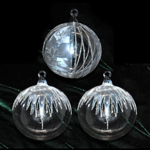 Kristall Eislack 8cm Glaskugelsortiment mit Glasse 3-fach, mundgeblasen, handbemalt
