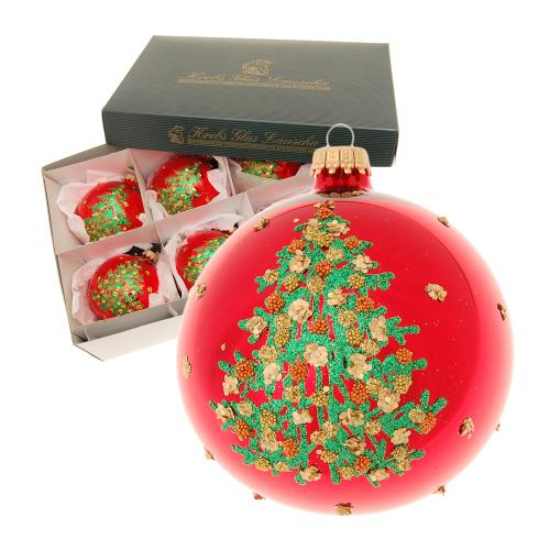 Rot glanz 8cm Glaskugel Weihnachtsbaum mundgeblasen und handdekoriert 