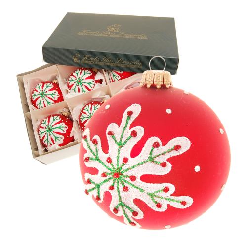 Weihnachtskugeln Schneeflocke Vereist Rot 8cm