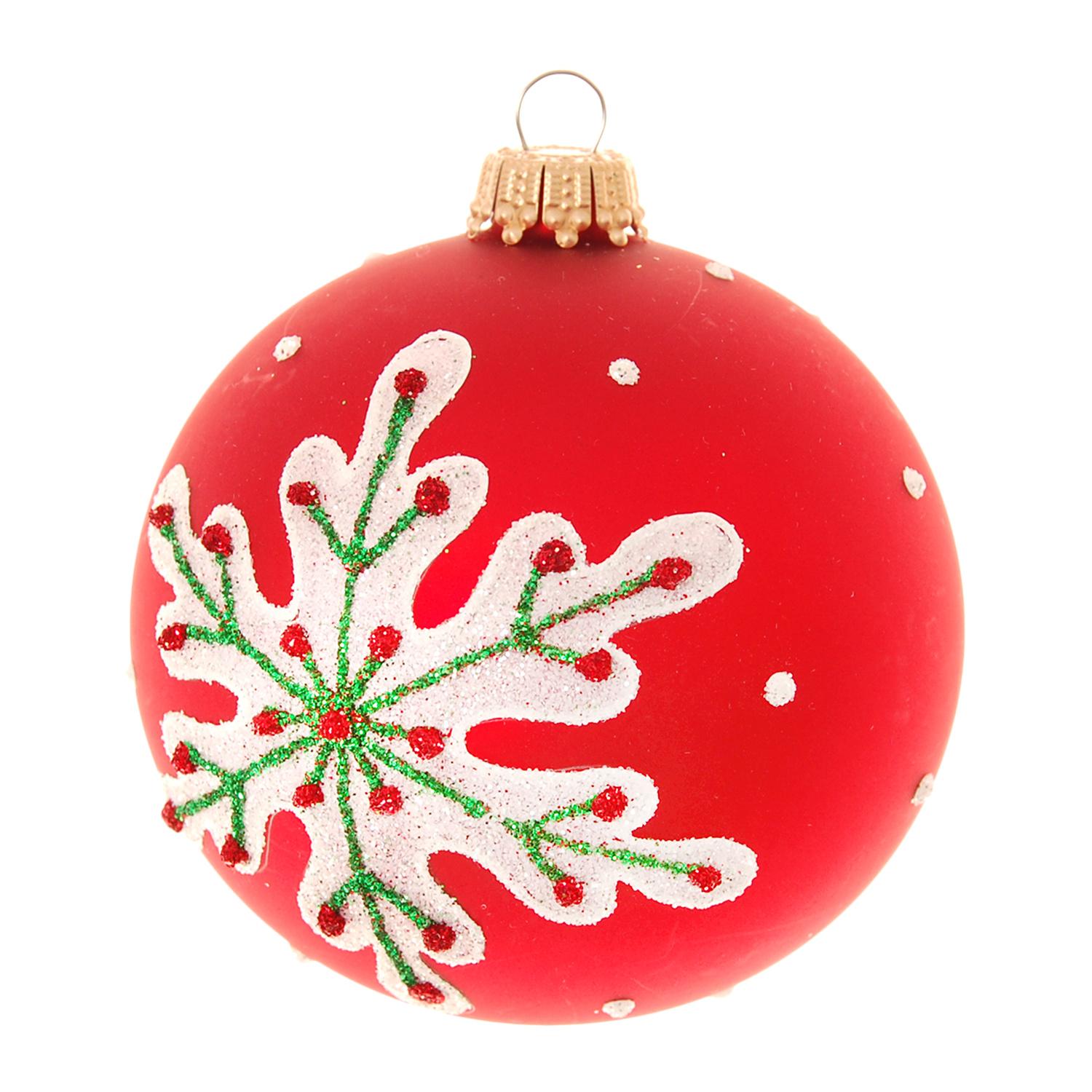 Weihnachtskugeln Schneeflocke Vereist Rot 8cm