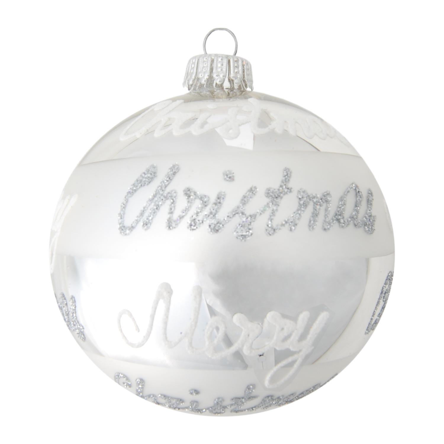 Weihnachtskugeln Merry Christmas Wei� 8cm