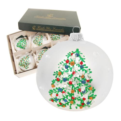 Silber matt 8cm Glaskugel Weihnachtsbaum mundgeblasen und handdekoriert 