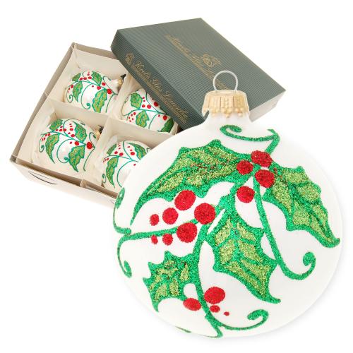 Weihnachtskugeln Ilex-Bltter Wei 10cm