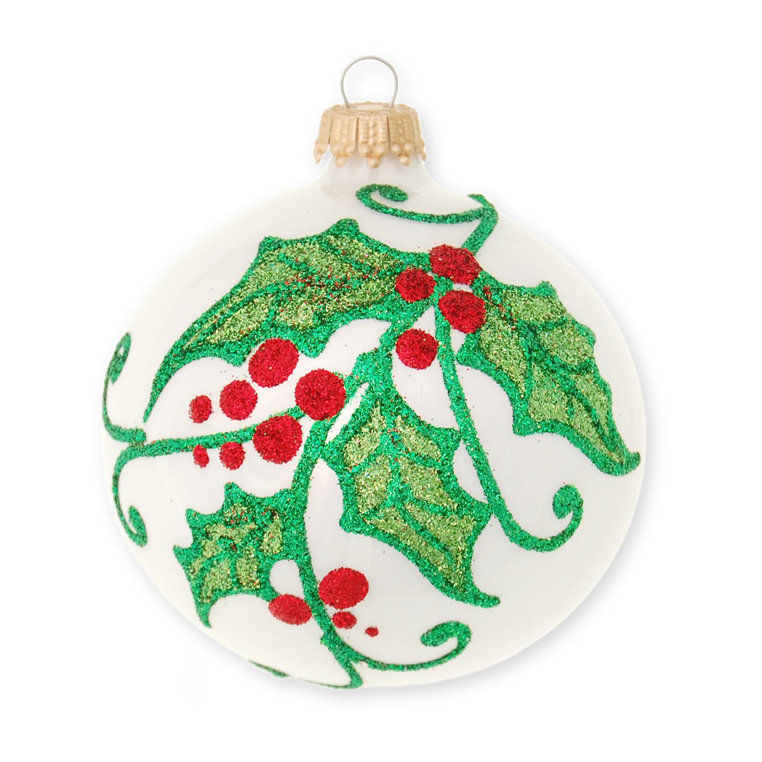 Weihnachtskugeln Ilex-Bl�tter Wei� 10cm