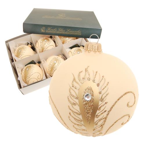 Weihnachtskugeln Pfaufeder-Dekor Beige 8cm