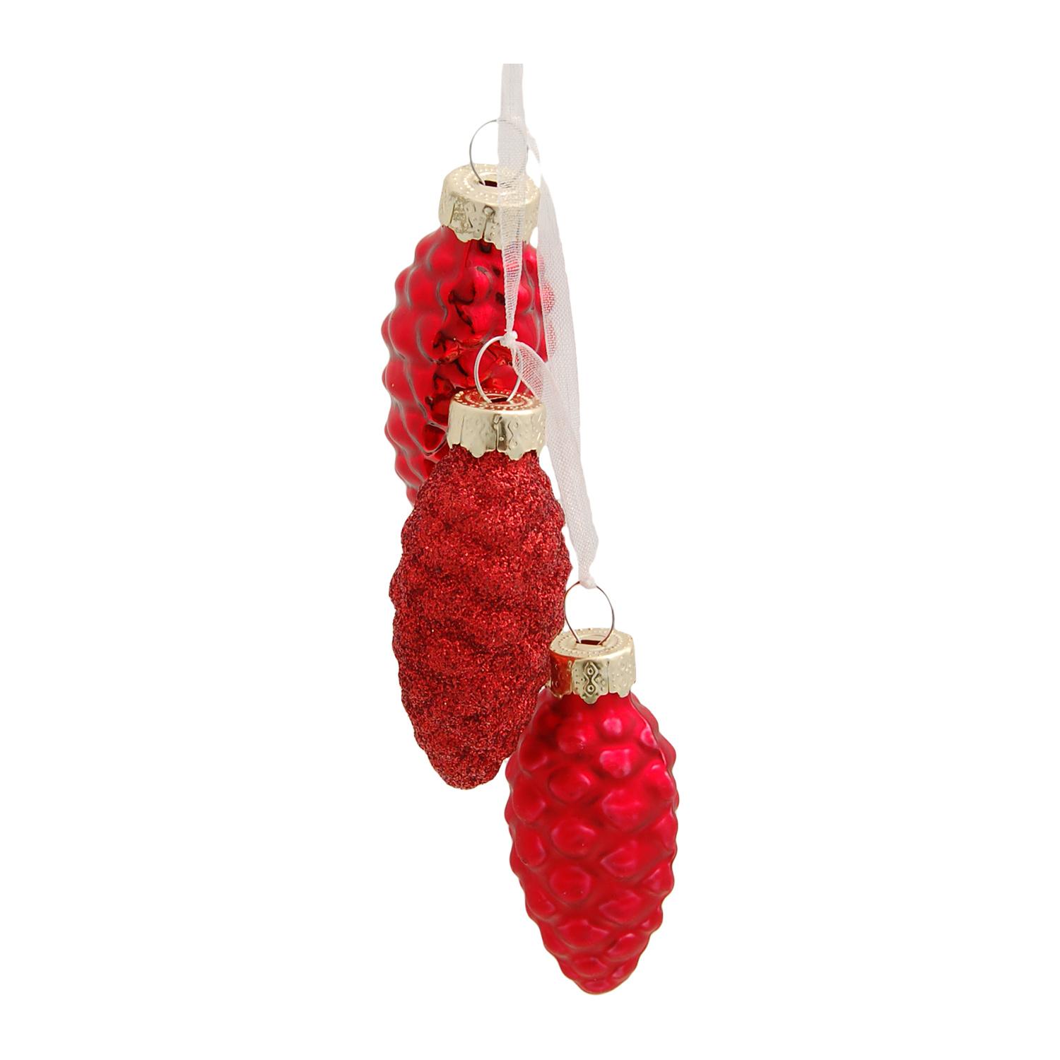 Baumschmuck Tannenzapfen Mini-Set mit Band Rot 4cm