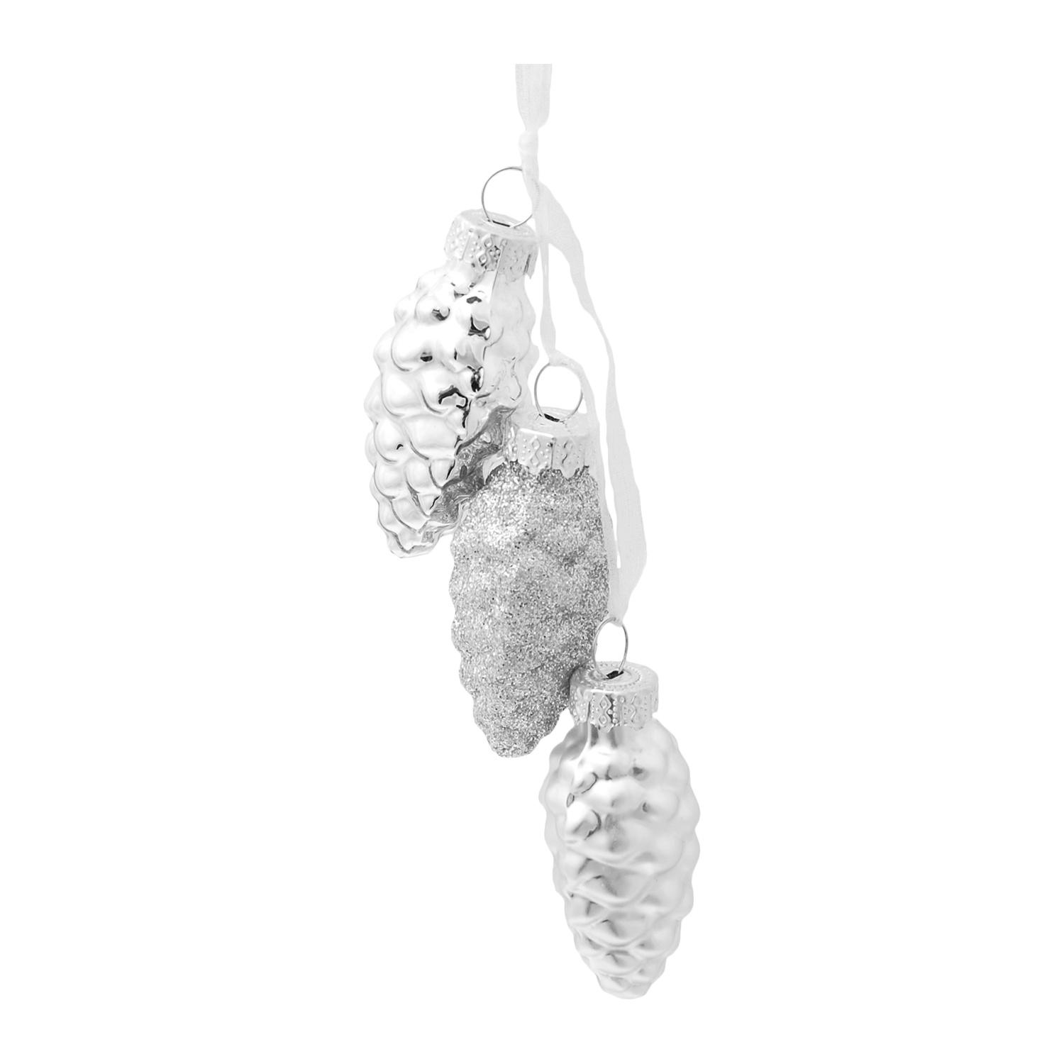 Baumschmuck Tannenzapfen Mini-Set mit Band Silberfarbig 4cm