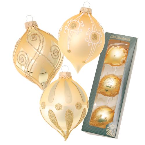 Gold glanz/matt 6cm Zwiebel aus Glas, 3-fach, mundgeblasen, handbemalt 