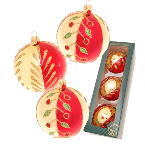 Weihnachtskugeln Bltter und Beeren Rot 8cm