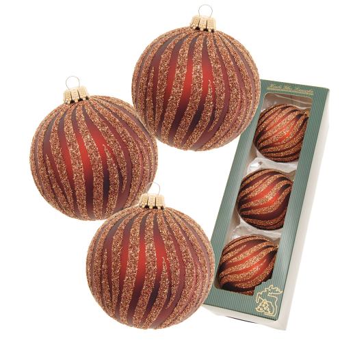 African Xmas Braun Satin, 3er Set, Glitzerstreifen braun, braun/gold, 8cm