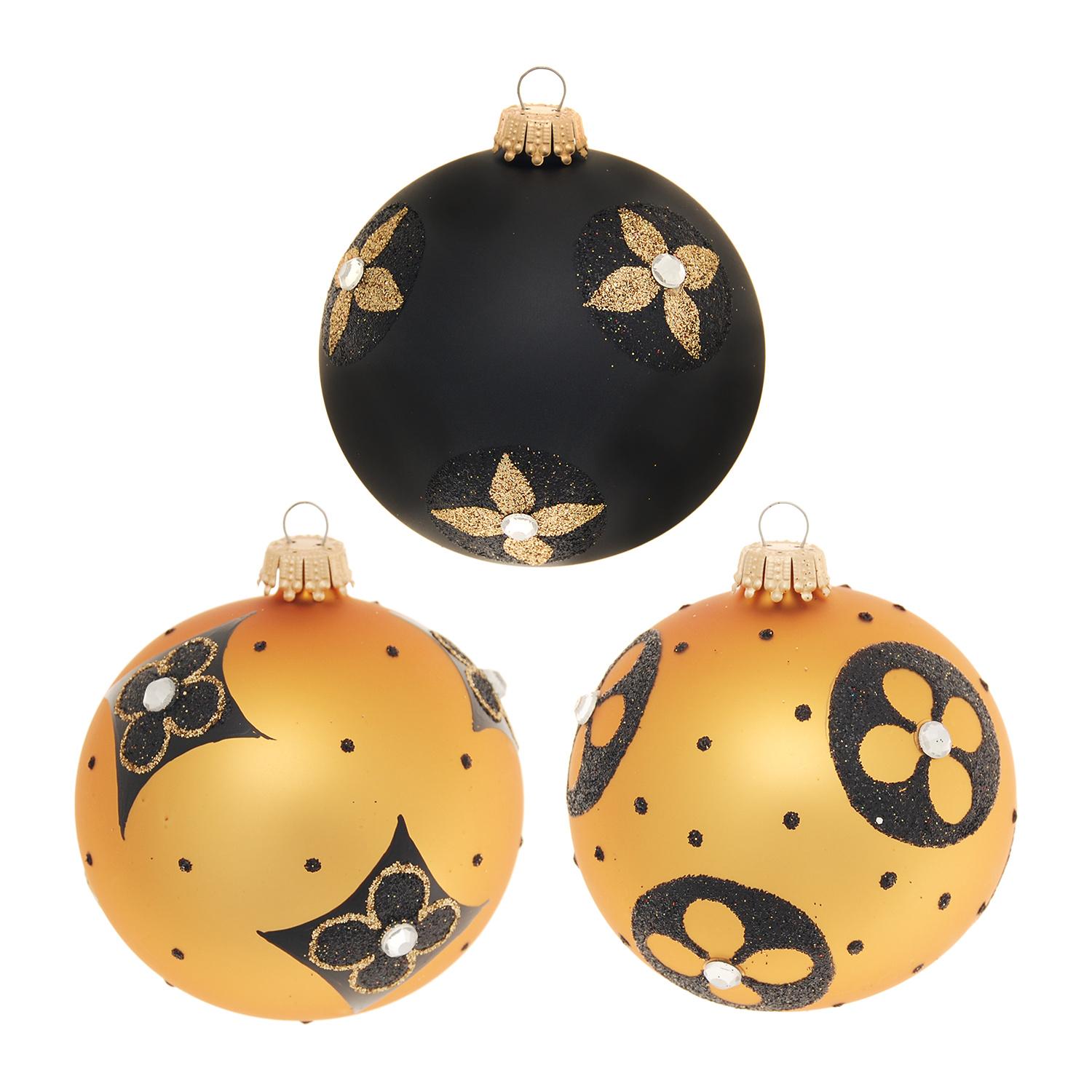 Weihnachtskugeln Blumen mit Strasssteinen Goldfarbig 8cm
