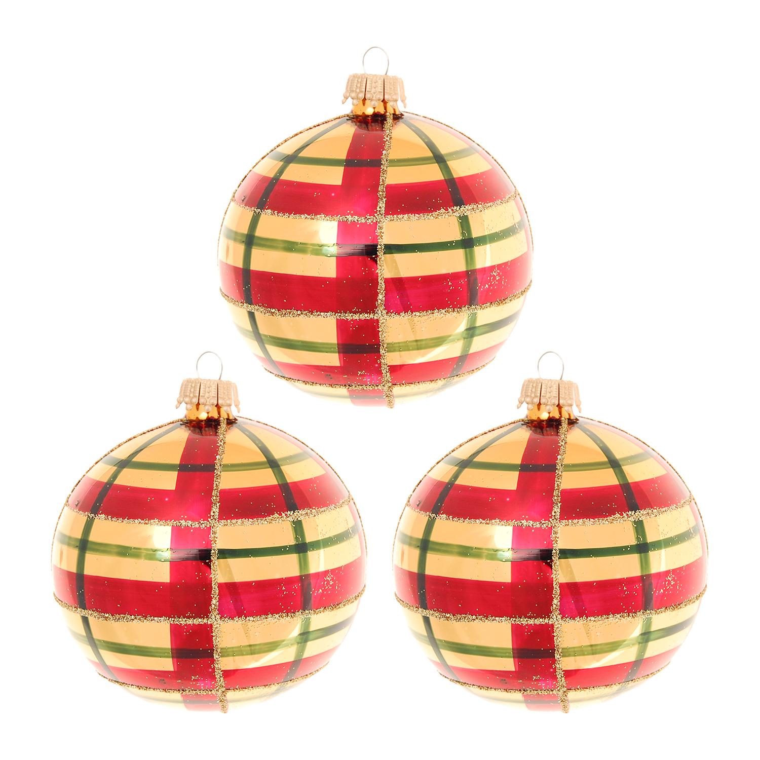 Weihnachtskugeln Karo Goldfarbig 8cm