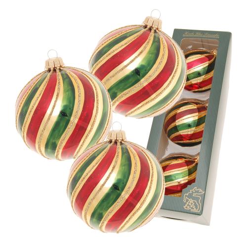 Xmas Night, 3-er Set, verziert, gold/bordeaux/grn glanz, 8cm