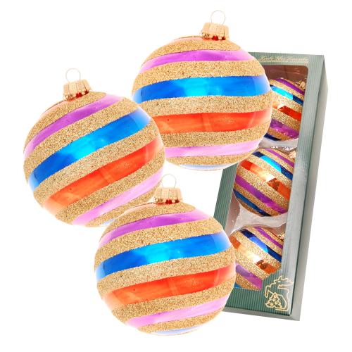 Bright & Colorful Xmas, 3-er Set, Glitzerwirbel gold, regenbogenfarbig, 8cm