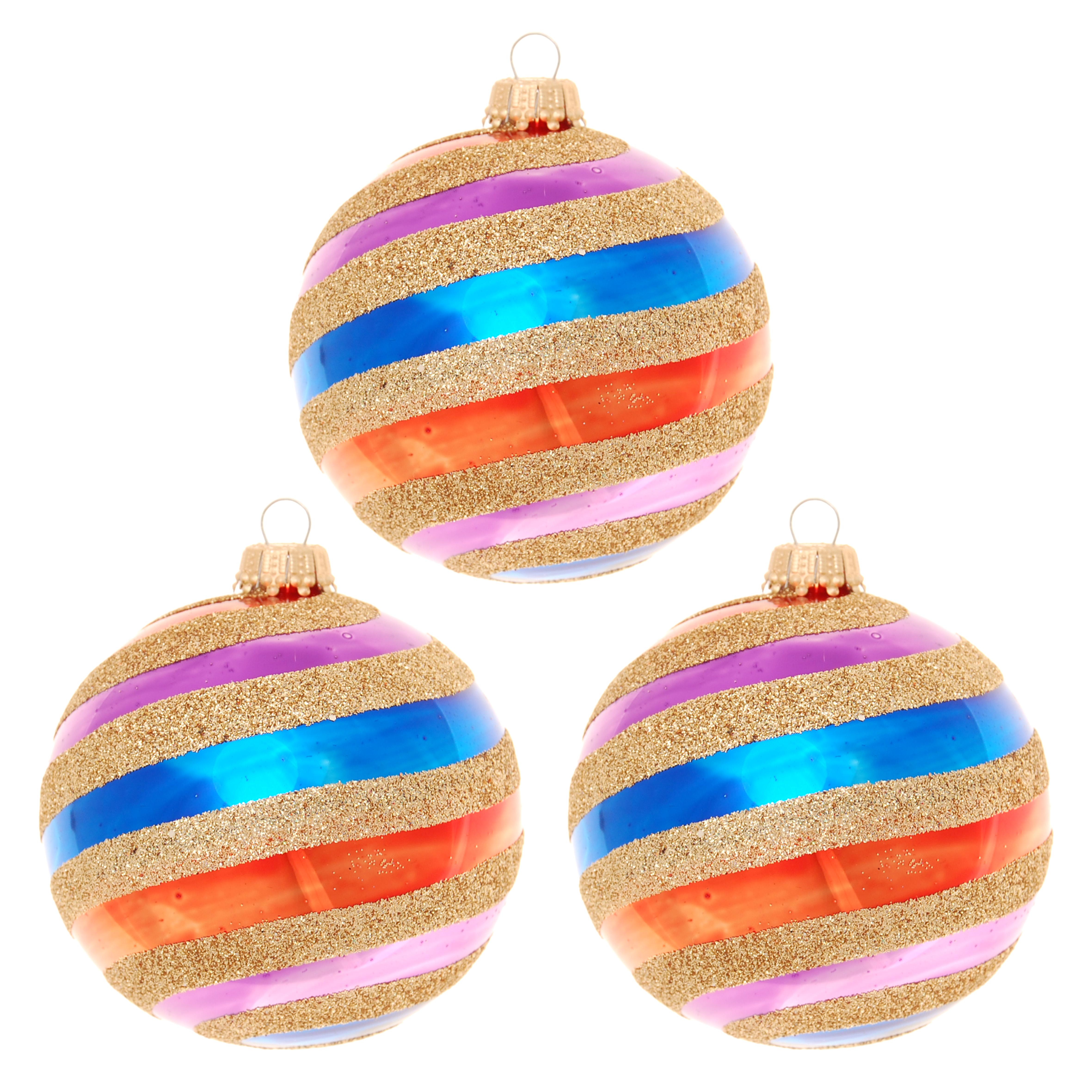 Bright & Colorful Xmas, 3-er Set, Glitzerwirbel gold, regenbogenfarbig, 8cm