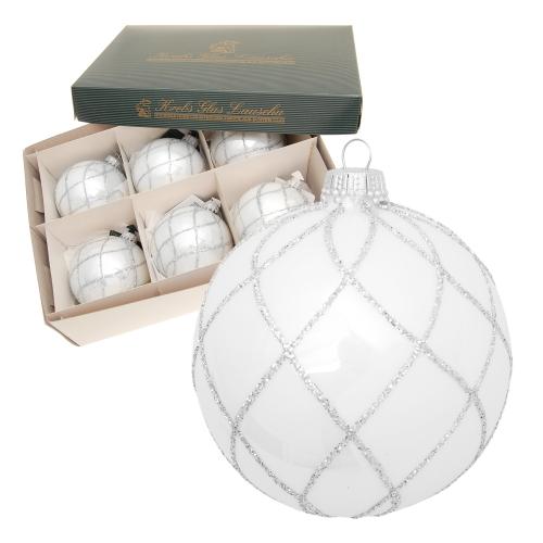 White Xmas Glitzernetz, 6 -teilig, porzellanwei glanz/silber, 8cm