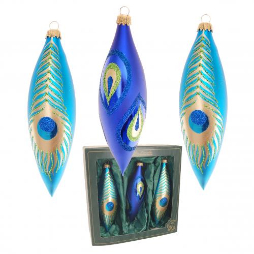 Baumschmuck Oliven Pfau-Design Blau 14cm