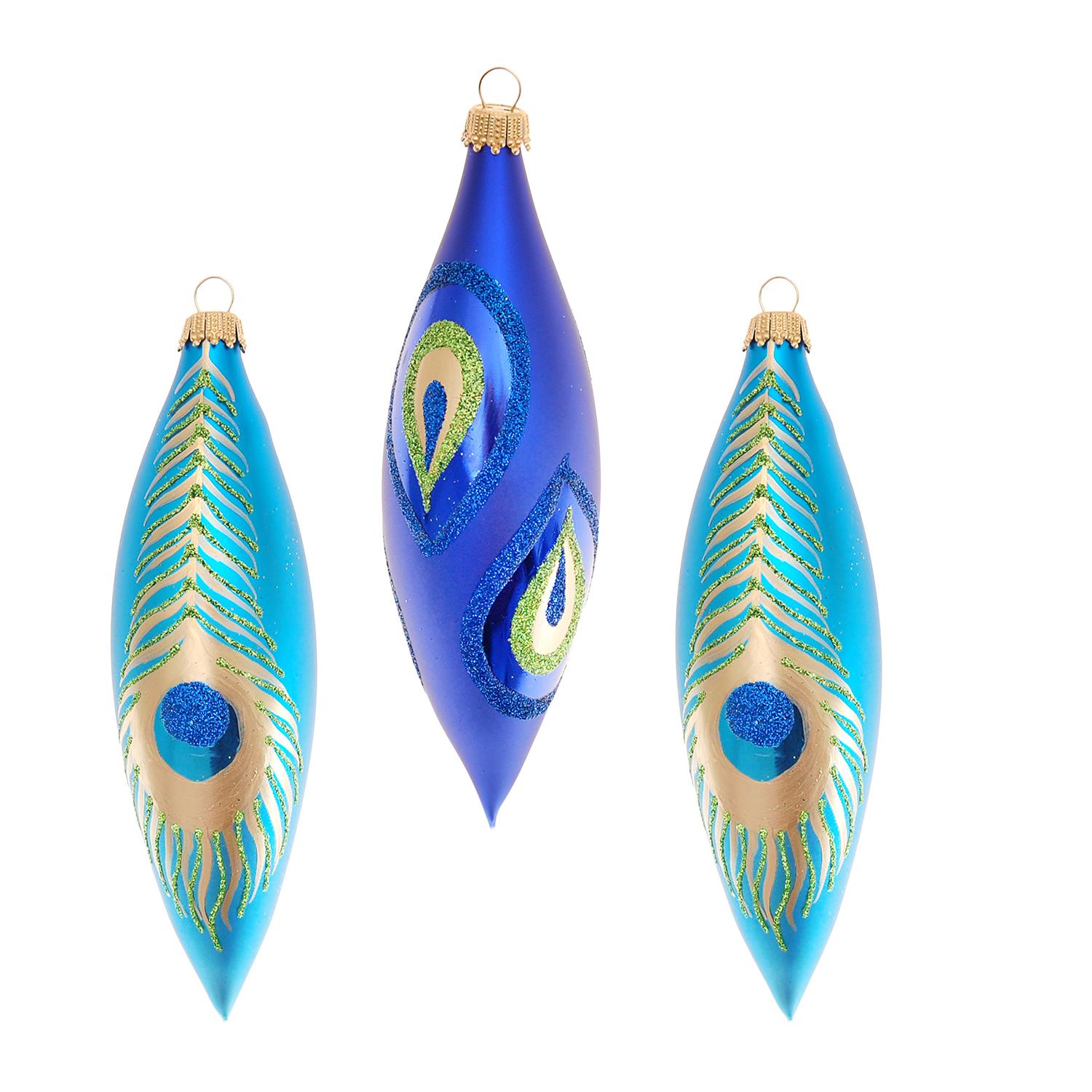 Baumschmuck Oliven Pfau-Design Blau 14cm