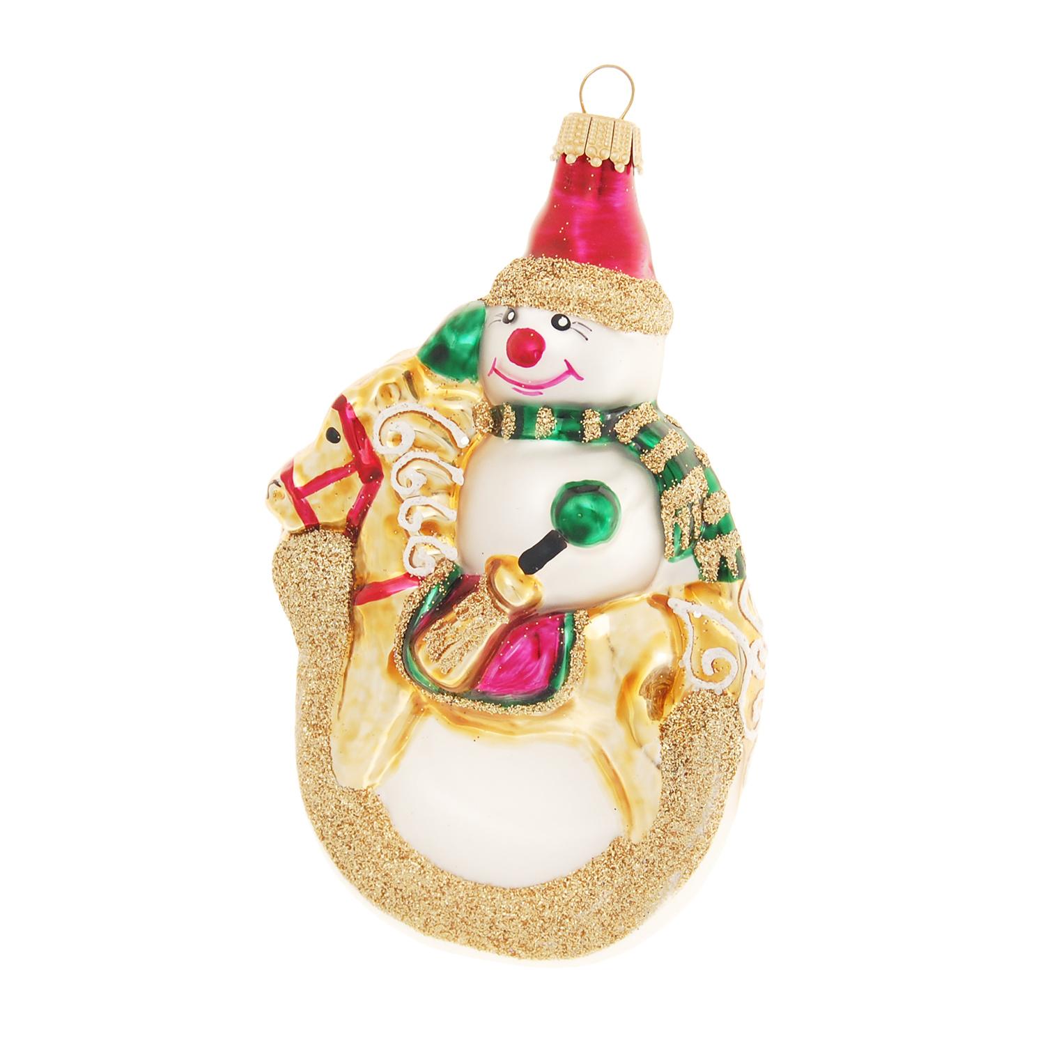 Baumschmuck Schneemann Schaukelpferd Goldfarbig 13cm