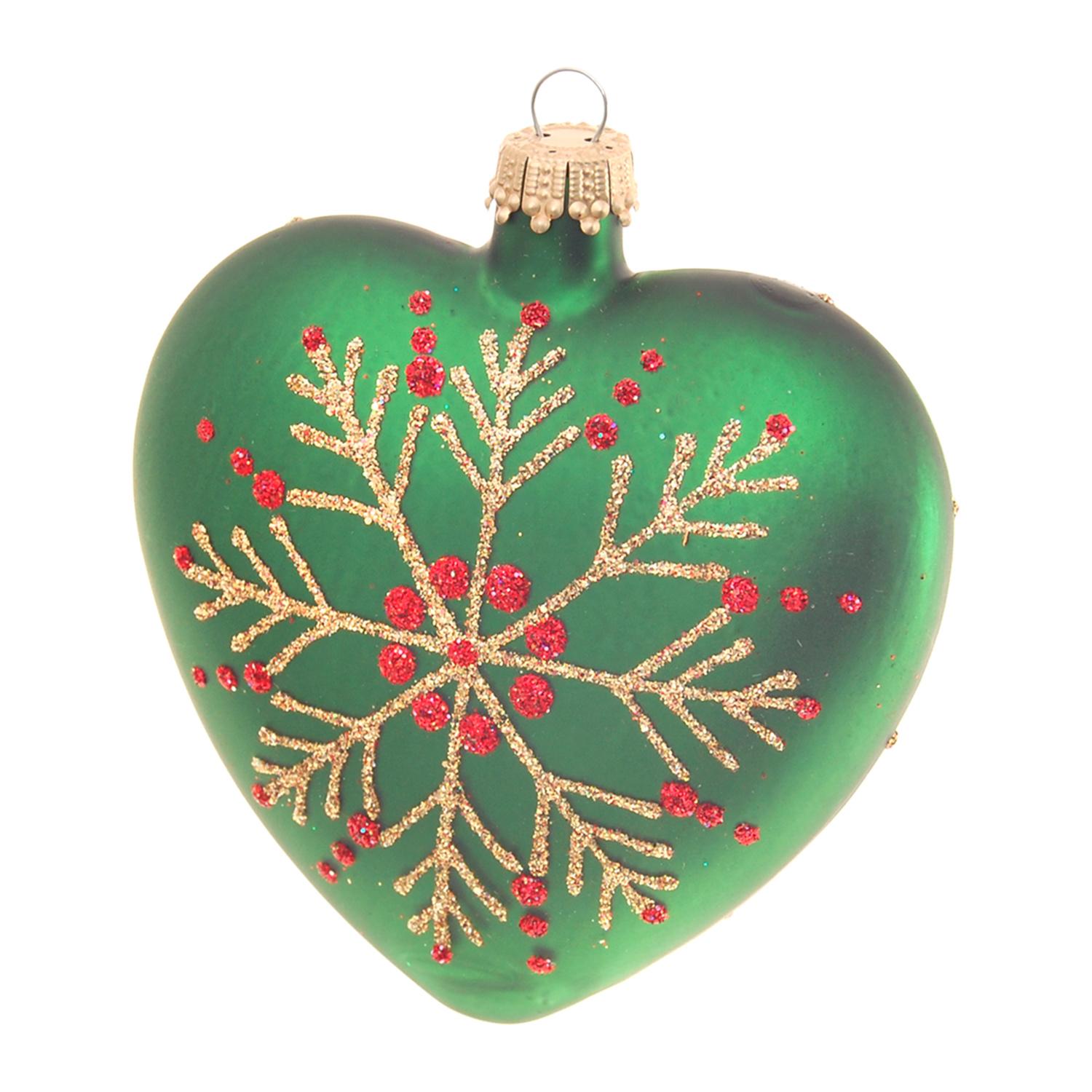 Baumschmuck Herzen mit Schneeflocke Gr�n 9cm