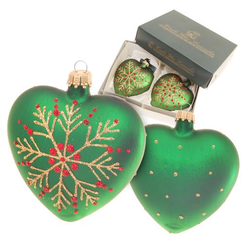 Baumschmuck Herzen mit Schneeflocke grn 9cm