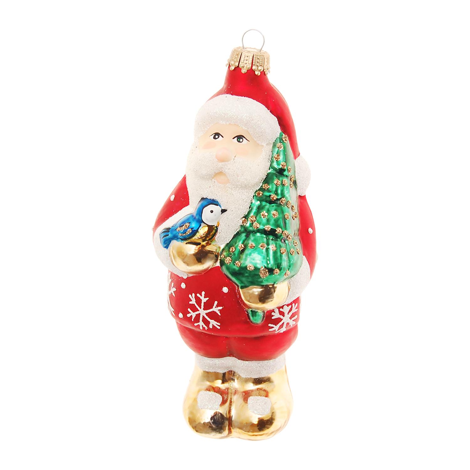 Baumschmuck Weihnachtsmann Baum und Vogel Rot 16cm