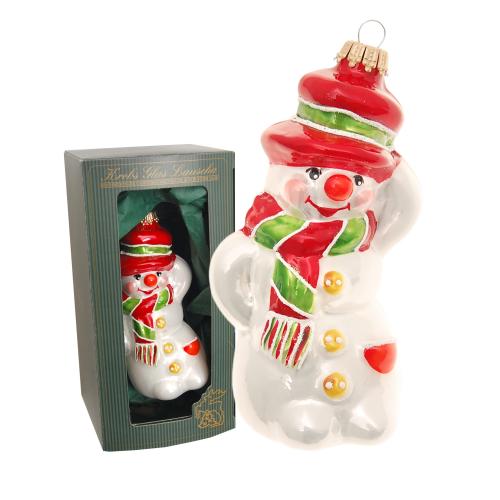 Schneemann mit Hut, Porzellan Look, wei/rot/grn 16cm