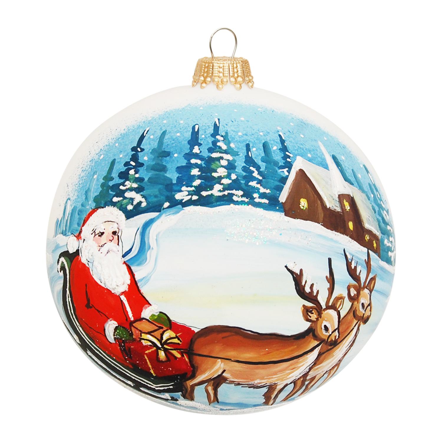 Weihnachtskugel Weihnachtsmann auf Schlitten Wei� 10cm