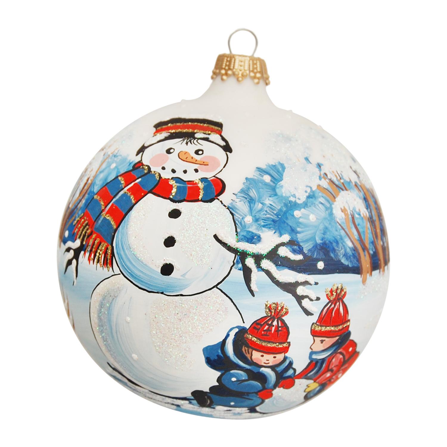 Weihnachtskugel Schneemann-Bau Wei� 10cm