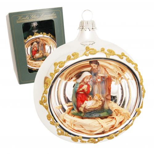 Weihnachtskugel Reflex mit Krippenfigur Silberfarbig 8cm