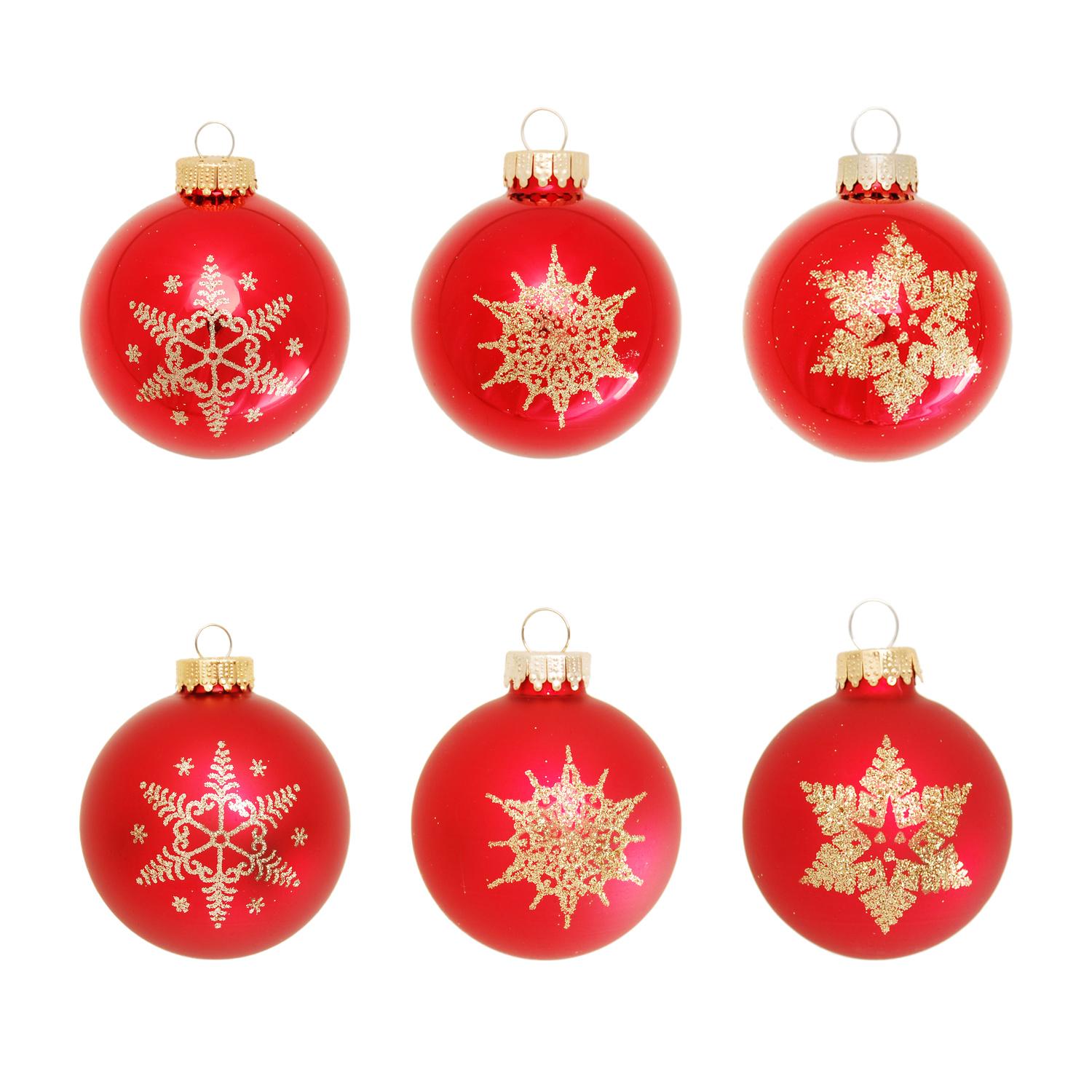 Weihnachtskugeln Sortiment Schneeflocke Rot 7cm