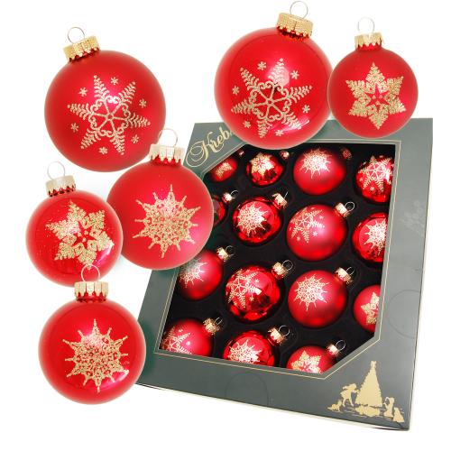 Weihnachtskugeln Sortiment Schneeflocke Rot 8cm