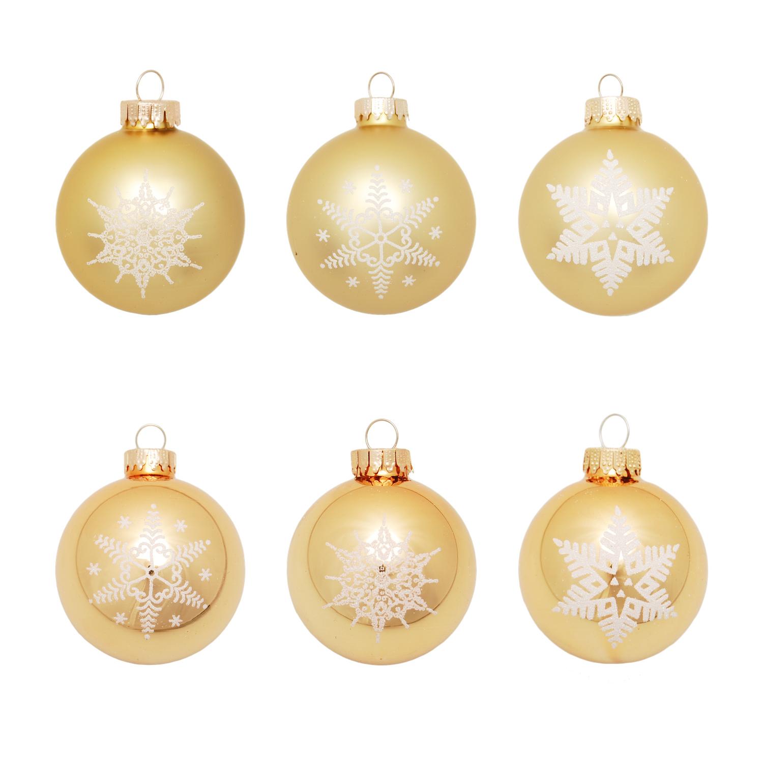 Weihnachtskugeln Sortiment Schneeflocke Goldfarbig 7cm