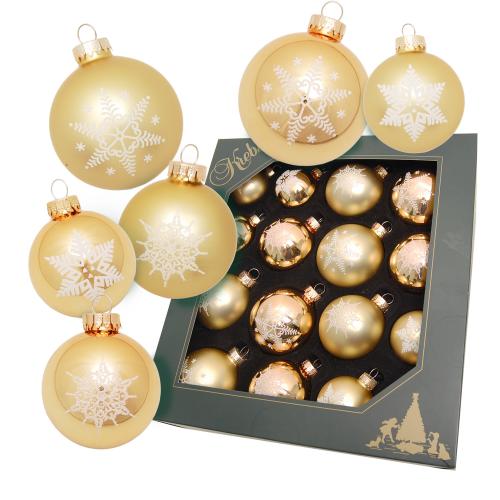Weihnachtskugeln Sortiment Schneeflocke Goldfarbig 8cm