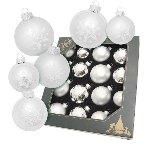 Weihnachtskugeln Sortiment Schneeflocke Silberfarbig 7cm