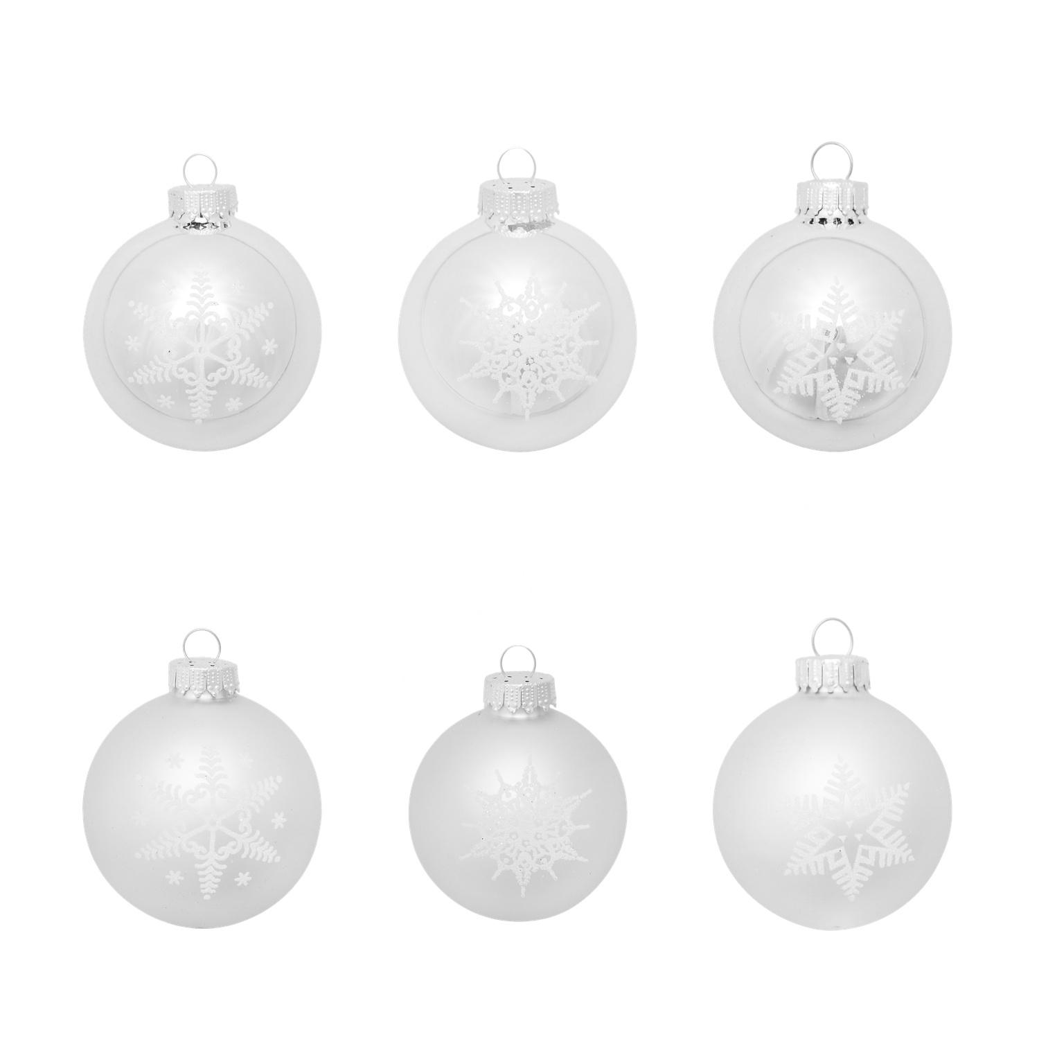 Weihnachtskugeln Sortiment Schneeflocke Silberfarbig 7cm