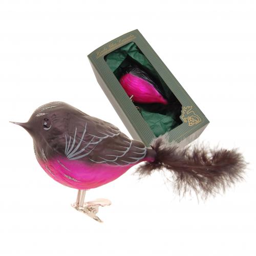 Glasvogel Rosenbrust Schnpper auf Clip mit Feder, Pink, 14cm