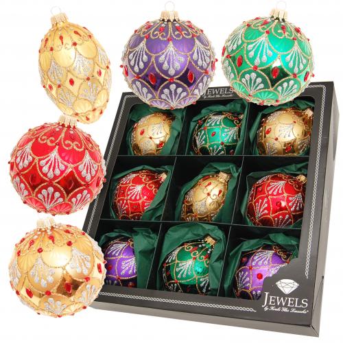 Weihnachtskugeln Sortiment im Strassdesign Mehrfarbig 8cm