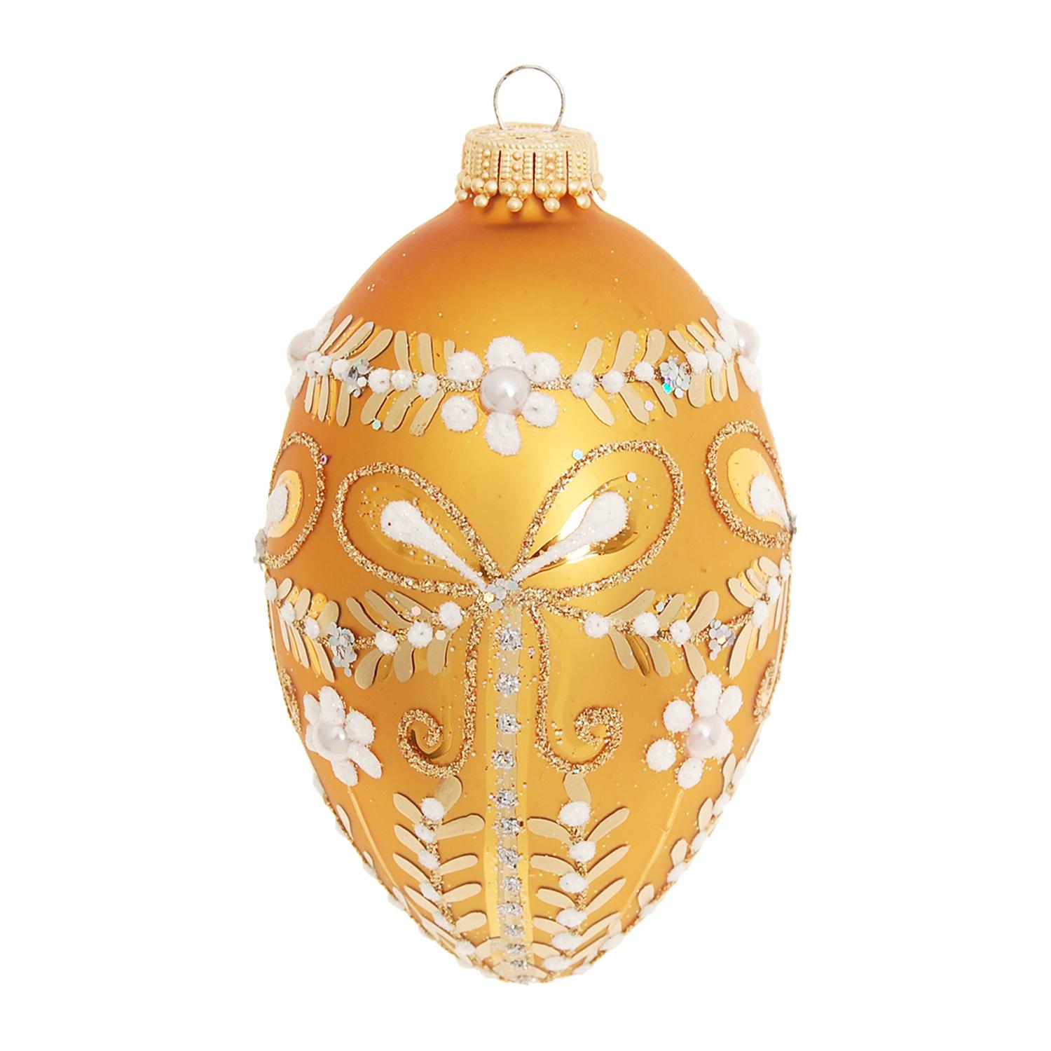 Baumschmuck Ei im Schleifendesign Goldfarbig 10cm