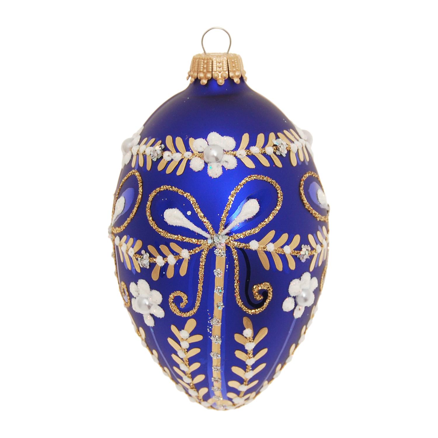 Baumschmuck Ei im Schleifendesign Blau 10cm