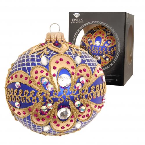 Weihnachtskugel Gloria Strassdekor Blau 8cm