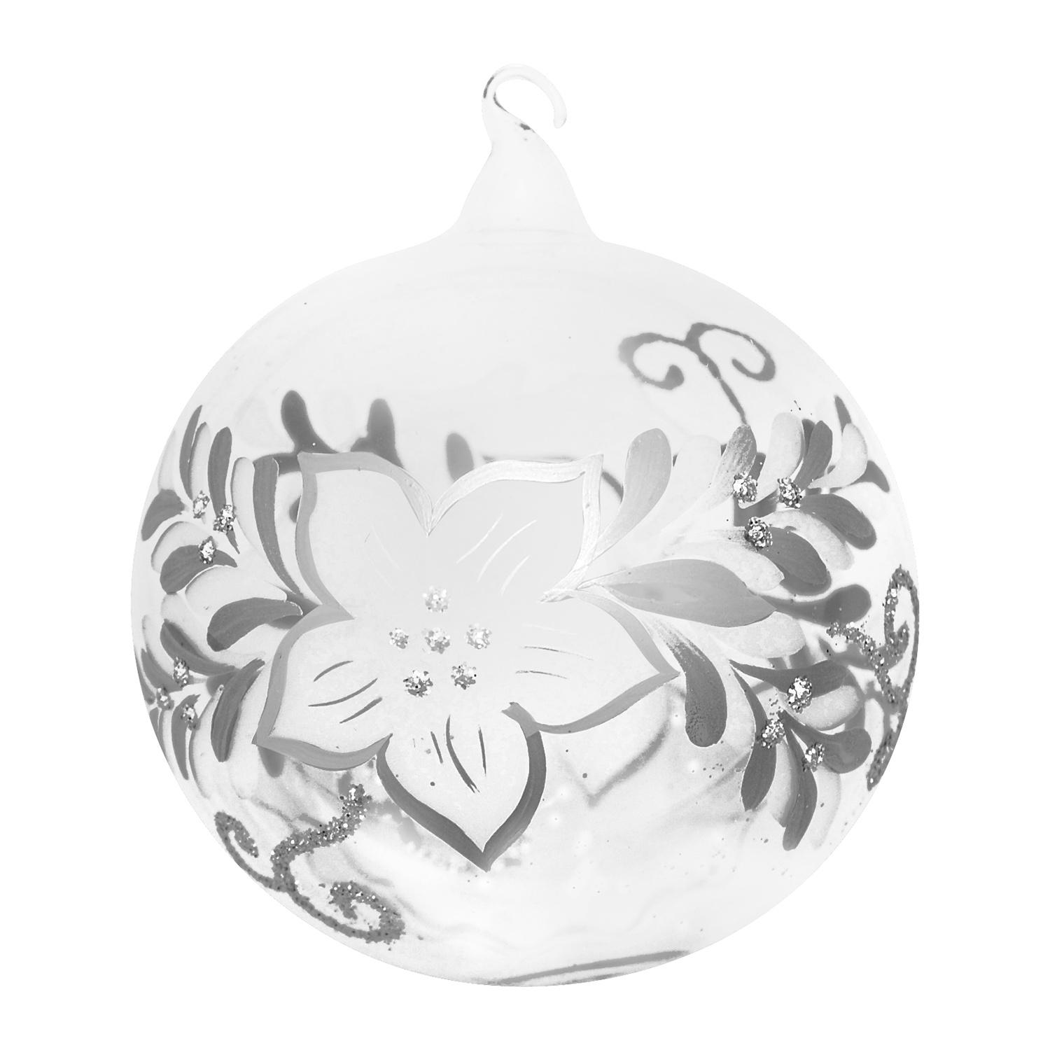 Weihnachtskugeln Frostige Blume Silberfarbig 8cm