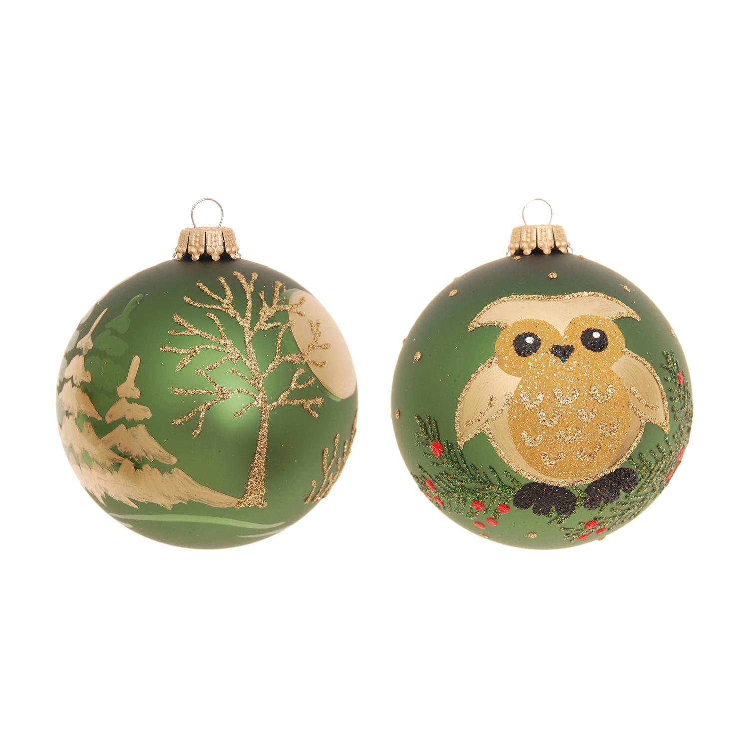 Weihnachtskugeln Eule und Wald Gr�n 8cm