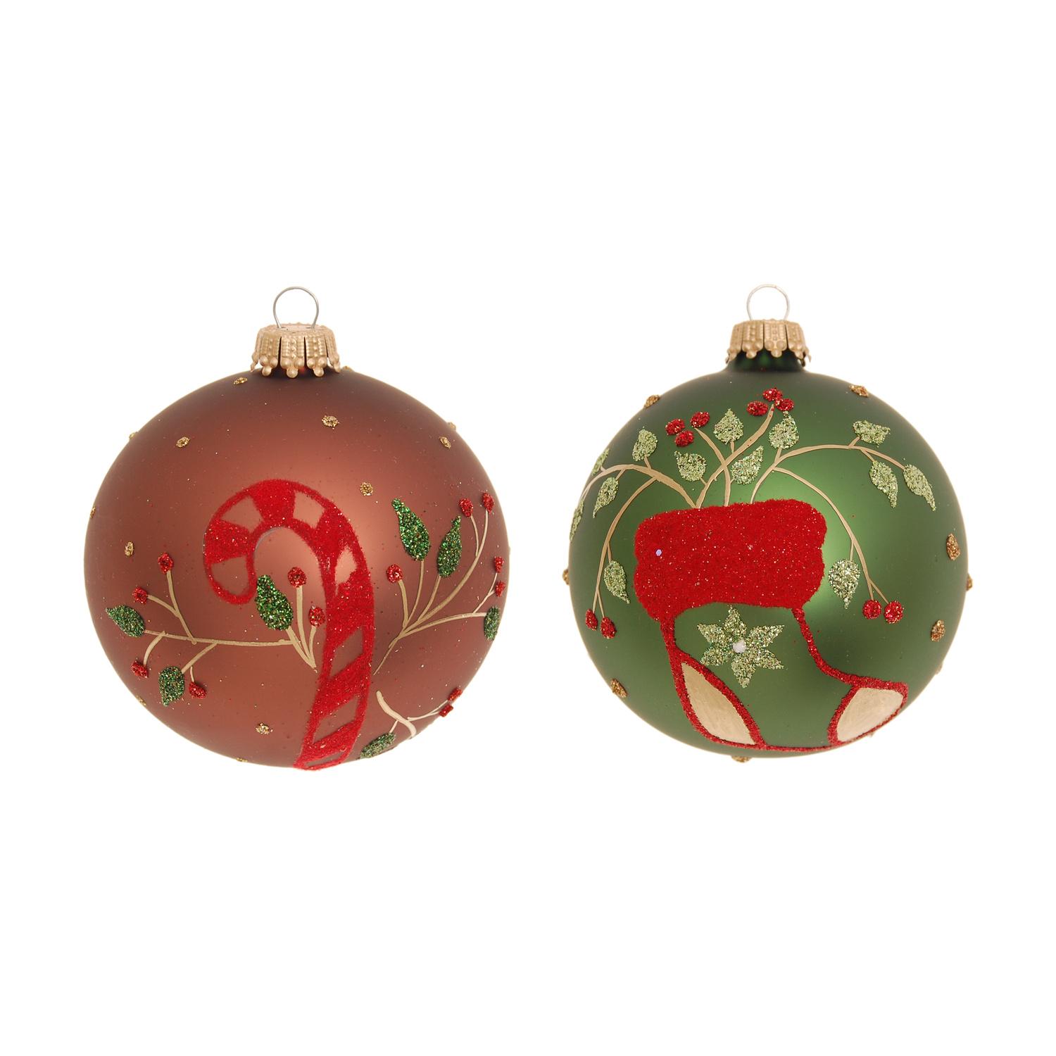 Weihnachtskugeln Zuckerstangen und Str�mpfe Braun 8cm