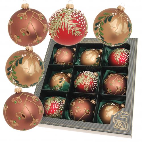 Weihnachtskugeln Beerenzweige Glockendekor braun 8cm