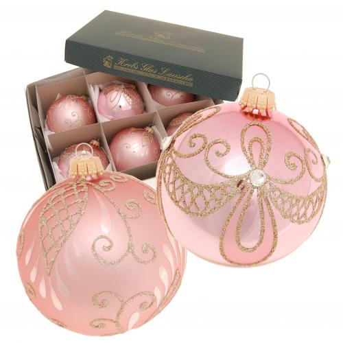 Weihnachtskugeln Floral Barock mit Strass Rosa 8cm