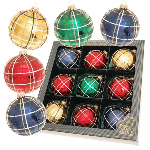 Weihnachtskugeln Tartan mehrfarbig 8cm