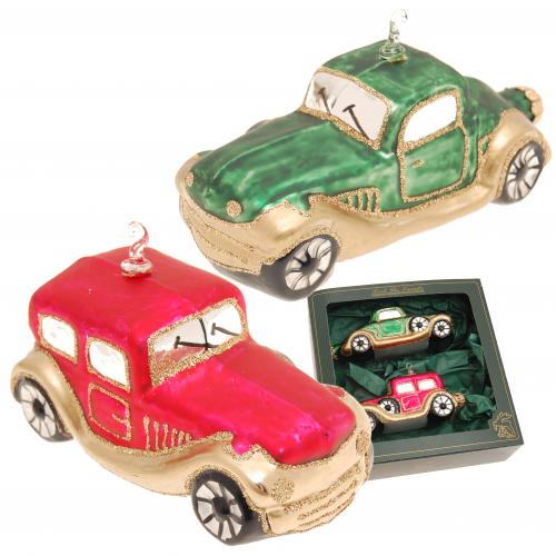 Glasfiguren-Set Retro Autos (Weihnachtsnacht), Multicolor, 2-teilig, 13-14cm