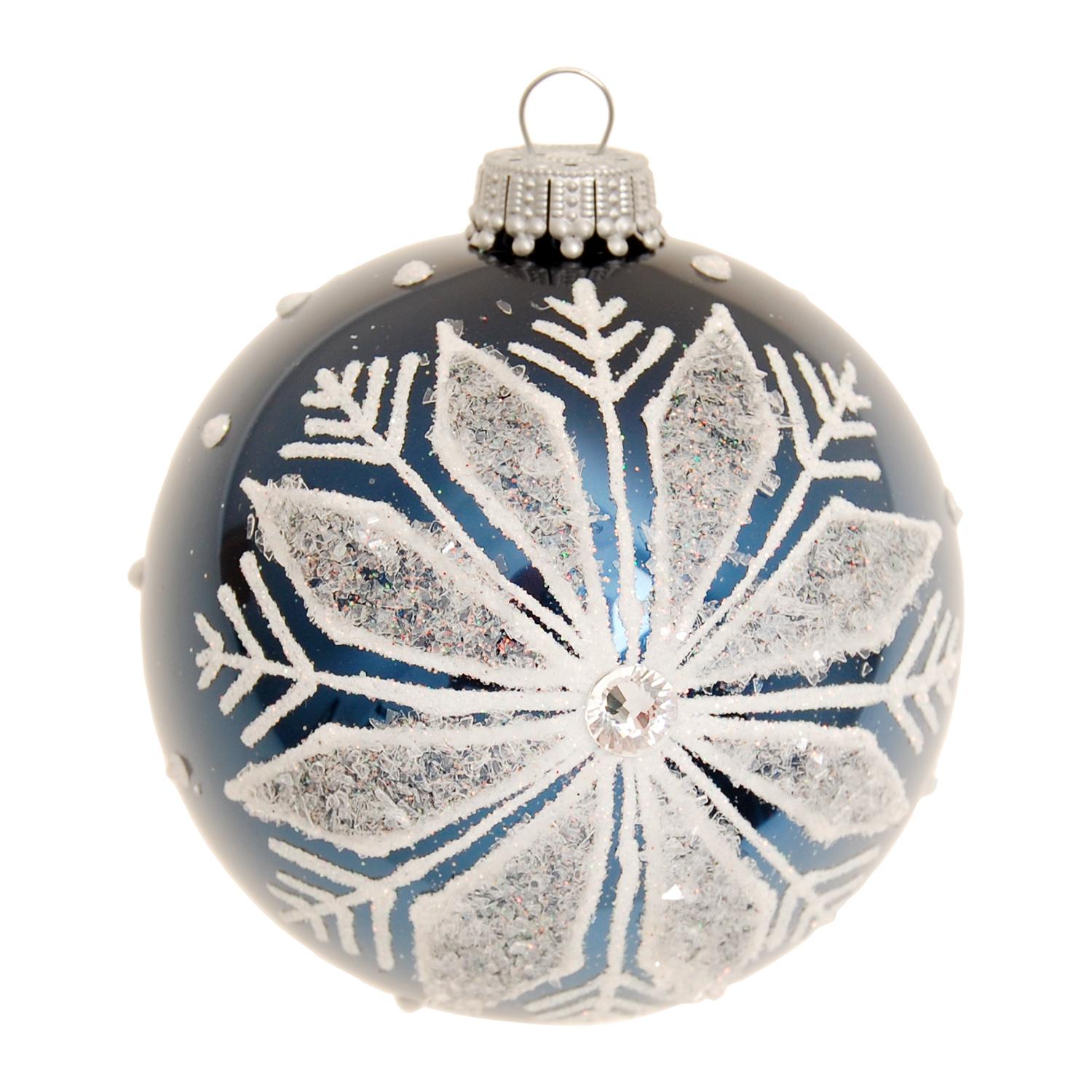 Weihnachtskugeln Schneeflocke mit Strass Blau 8cm